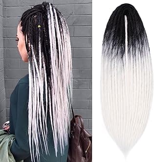 Leeven Double Ended Dreadlock Extensions 24 Inch Black to White Synthetic Crochet DE Dreads Extensions 10 Strands Handmade Soft Loc Extensions Reggae Style Hair for Women Men