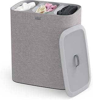 Tota Trio 90-litre Laundry Separation Basket with lid, 3 Removable Washing Bags with Handles - Grey