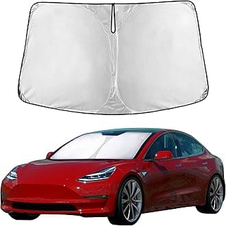 EcoNour Tesla Windshield Sunshade for Model 3/S/X/Y with Pouch | Sun Visor Blocks UV Rays to Keep Your Vehicle Cool and Damage Free | Easy to Use Car Accessories | Best Fit for Tesla Cars