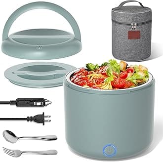 VabasoElectric Heated Lunch Box for Adults, 80W Portable Food Warmer for Work Men Car Truck with 1.2L 304 Stainless Steel Container, 110V/12V/24V