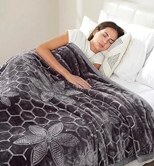 Hiyoko 11.5lbs Heavy Embossed Blanket 2Ply Reversible - Thick Warm Plush Korean Mink No-Lints, Valentine’s San Marcos Fleece Blanket, Adult Mexican Blankets 85" x 95" Gray/Beige