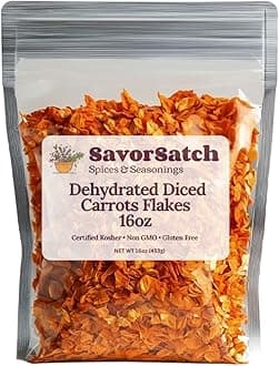 SavorSatch Dried Carrots - 16 oz Diced, Dehydrated | Resealable Pouch, Certified Kosher, Emergency Supply Food | Ideal for Camping, Soups, Stews, Long-Term Storage