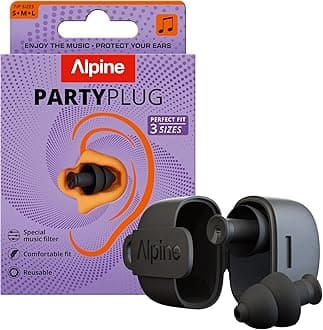 PartyPlug Ear Plugs for Concerts - New & Improved - 19dB Noise Reduction - Festival Essential Hearing Protection - Reusable Earplugs for Music, Concerts & Raves - 3 Tip Sizes - Black