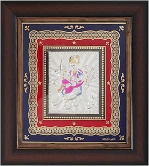 999 Pure Silver 12x11 inch Ambe maa Frame for Decor, God Frame in Silver, Perfect for Gifting or Storing in The Pooja Room, Office, or Home