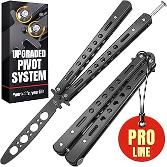 Butterfly Knife - Balisong Trainer - Black Practice Butterfly Trainer with Sure Spring Latch - Balisong Knives NOT Real NOT Sharp Blade - Full Stainless Steel Fake Dull Trick CSGO Fidget Toy K10 B