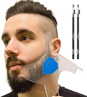 ClearShaper 3.0 - Beard Shaper Kit w/Two Barber Pencils - Premium Shaping Tool - 100% Clear | Many Styles - The Ultimate Beard/Hair Lineup (US Patent) - Stencil Guide Template Outliner