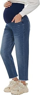 POSHGLAM Women's Maternity Boyfriend Jeans Over Belly Stretch Comfy Loose Casual Denim Pants with Pockets for Everyday Wear