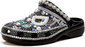 Hanfike Womens Casual Fashion Slide Mules with Rhinestone Closed Toe Comfort Flats