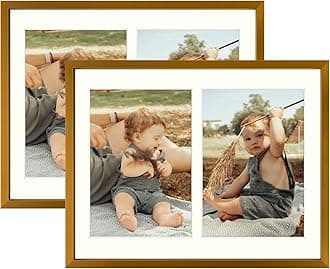 Golden State Art, 5x7 Aluminum Collage Frame, Display 7x5 Pictures With 2 Openings Mat or One 8.5x11 Photo, Real Glass, Portrait/Landscape Wall Display, Bronze, 2 Pack
