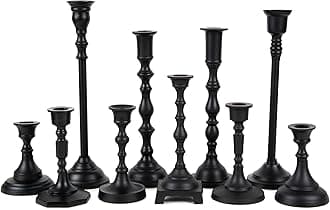 Koyal Wholesale Mixed Taper Holders, Set of 10, Mismatched Candlesticks Set, Bohemian Decorative Taper Candle Set Holder for Modern Candle Centerpieces, Mantle Decor, French Provincial (Matte Black)