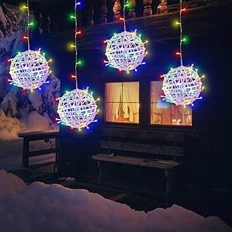 Outdoor Christmas Balls Lights 4 Pack Hanging 11.8" LED Garden Sphere Tree Lights 8 Modes Waterproof String Lights with Memory Timer Plug for Party Yard Porch Eave Patio Home Decoration-Multicolor