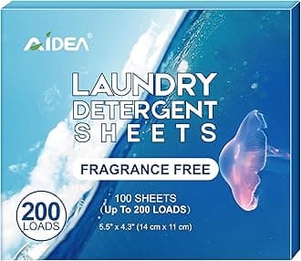 AIDEA Laundry Detergent Sheets, Unscented-(200 Loads) 100 Sheets, Laundry Detergent, No Plastic Jug, Lightweight & Easy To Use For Travel, Apartments, Dorms