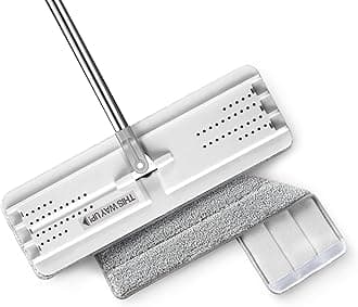 JOYMOOP Flat Mop, Floor Cleaning Microfiber Mop for Wall Cleaning 49.5 Inch Mop Handle with Flexible 13 Inch Flat Head Microfiber Mop Pad - White