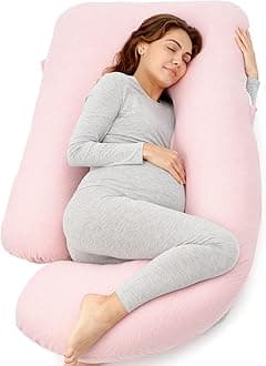 Momcozy Pregnancy Pillows for Sleeping, U Shaped Full Body Maternity Pillow with Removable Cover - Support for Back, Legs, Belly, HIPS for Pregnant Women, 57 Inch Pregnancy Pillow for Women, Pink