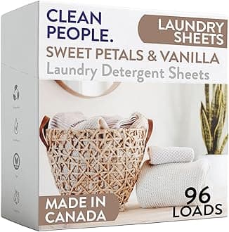 The Clean People Fragrance Free Laundry Detergent Sheets - Hypoallergenic Laundry Soap - Ultra Concentrated, Recyclable Packaging, Stain Fighting - Sweet Petals & Vanilla, 96 Pack