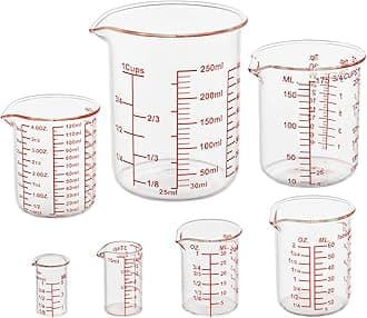 Ackers 7-Piece Glass Measuring Cup Set, Borosilicate Beaker Style Nesting Liquid Measuring Cups