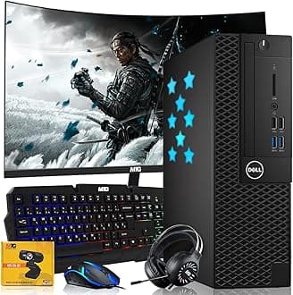 Dell Desktop PC Gaming Bundle - Core i7, 16GB RAM, 512GB SSD, 24-inch Curved Monitor, AMD RX 550, RGB Keyboard with AI-Enabled Copilot Key, Mouse, RGB Headphone, Webcam, Wi-Fi, Win 11 Home (Renewed)