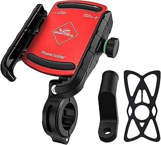 GRAND PITSTOP Bike Mobile Holder | (Red - Jaw Grip, 360° Rotation) | Strong Aluminium Clamp for Motorcycle, Scooter | Secure Phone Mount | Ideal for Navigation & Riding