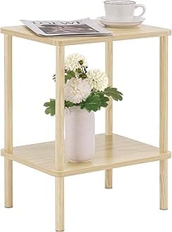 Apicizon 2 Tier End Table, Boho Side Table with Storage Shelf, Nightstand Bedside Table for Small Spaces, Bedroom, Living Room, Entryway, Farmhouse, Easy Assembly,Light Natural