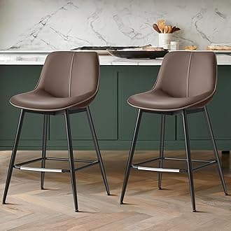 VASAGLE Bar Stools Set of 2, Counter Height Bar Stools with Back, Ergonomic Backrest, Synthetic Leather, Metal Legs, 24.8-Inch Tall Barstools for Kitchen Island Home Bar, Easy Assembly, Coffee Brown