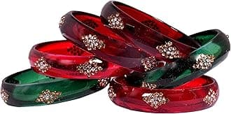 Swara Creations Glass bangles Kada set/Red Green Mehrun color for women (set of 6)