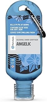 Angelic 60ml Anti Bacterial Premium Hand Sanitiser Travel Size Refillable Clip Bottle Quick Drying Non Sticky Extra Moisturising Kills 99.9% of Viruses and Bacteria