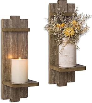 Wall Candle Holder for Farmhouse: Wood Floating Shelves Candle Sconces Wall Decor Set of 2 - Distressed Candle Holders for Small Vase Pillar Candles Tealight