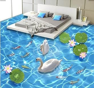 Wall Mural Wallpaper 144 x 100 inch (Width x Height) Custom Photo 3D Flooring Mural self - Adhesion Picture Floor Sticker Rippling Swan Lake Floor Painting 3D Room murals Wallpaper