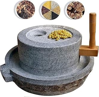 Manual Grain Mill, Stone & Stainless Steel, 30 x 40cm, Grinder for Cereals, Spices, Herbs