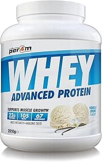 Per4m Whey Protein Powder | High Protein Shake for Muscle Growth & Recovery | Low Sugar Gym Supplement | Sports Nutrition Drink + Amino Acids (2010g, Vanilla Creme)