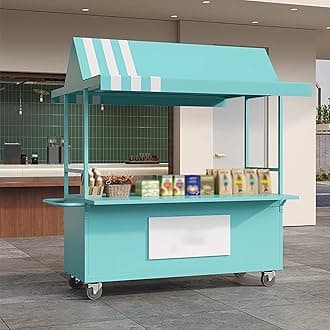 Mobile Cart with Wheels Selling Food, Vending Iron Cart with Canopy, Customizable Logo, for Street Food, Handicrafts, Snacks(Green)