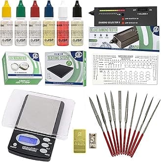 Gold Silver Platinum Diamond Jewelry Tester Appraisal Kit 10K 14K 18K 22K 24K Electronic Scale Test 30X Eye Loupe Magnifier Precious Metals 999 925 Scrap