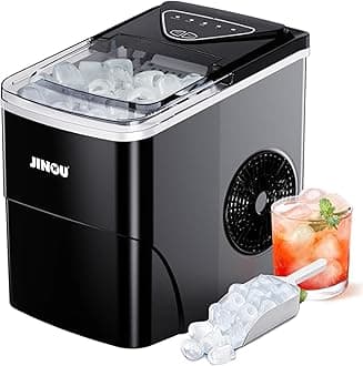 JINOU Ice Maker 2L – 12Kg/24H, 6 Mins Ready, 2 Ice Sizes – Self-Cleaning, Premium ABS, Upgraded Cooling – With Scoop, Basket & 5 Free Ice Bags – For Home, Kitchen, Bar, Cafe, & Party. 1 Year Warranty
