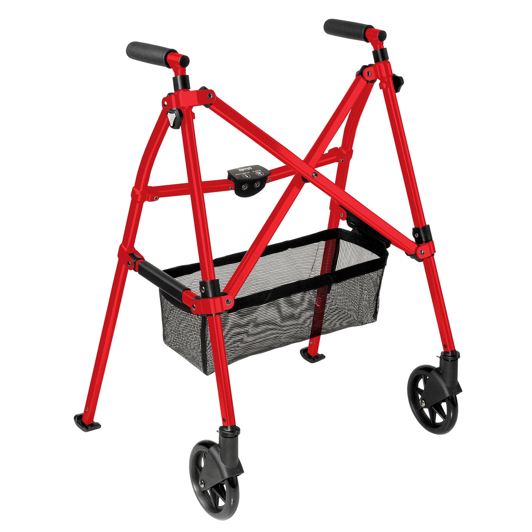 Stander EZ Fold-N-Go Walker, Lightweight Folding Rolling Walker for Adults, Seniors, and Elderly, Collapsable Travel Walker with Wheels, Ski Glides, and Pouch, Compact Standard Walker, Sport Red
