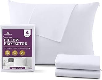 CirclesHome Pillow Protectors 4 Pack Queen Zippered - 100% Cotton Breathable Pillowcases - Protects Pillows from Dirt, Dust and Debris (Queen- Set of 4 - 20x30)