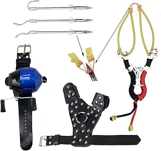 SinoArt Powerful Slingshot Bow Fishing Set Reel Hunting Catapult Steel Broadheads Darts Protect Wristband Left Hand Guard
