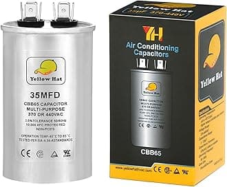 Capacitor for Air Conditioner 35 uf MFD 370 or 440 Volt VAC, Multi-Purpose Round Capacitor for AC Motor Run or Fan Motor Start or Condenser Straight