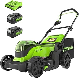 48V (24V x 2) 17" Brushless Cordless Push Lawn Mower, Includes (2) 4.0Ah Batteries and Dual Port Rapid Charger((200+ Compatible Tools, 45Min Runtime)