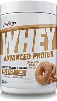 Per4m Whey Protein Powder | High Protein Shake for Muscle Growth & Recovery | Low Sugar Gym Supplement | Sports Nutrition Drink + Amino Acids (900g, Cinnamon Donut)