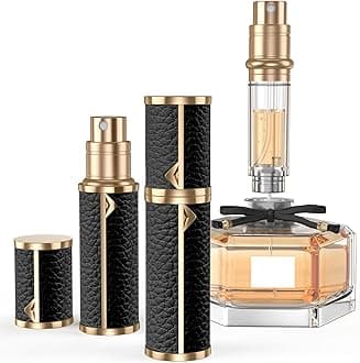 Perfume Travel Refillable Bottle,Genuine Leather Bottom-Filling Fragrances Perfume Atomizer,Mini Cologne Dispenser,Portable Sprayer Pocket Size for Cruise Car Trip Purse Gift 5ml (Black)