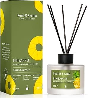 Soul & Scents 120Ml Pineapple Reed Diffuser Set | Free 6 Fiber Reed Sticks | Toxin Free & Stress Relief | Long Lasting | Smoke Less Room Freshener for Home, Bedroom, Living Room & Office