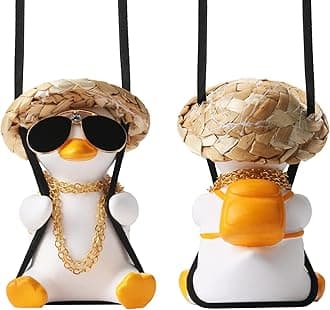 Cool Swinging Duck Car Hanging Ornament Cute Car Decor Rear View Mirror Accessories Interior for Women Men Teens Truck Rearview Christmas Tree Decorations Things Funny Easter Gifts for Kids Adults