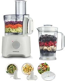 Kenwood Food Processor, 2.1L Bowl, 1.2 L Blender, Emulsifying, Knife Blade, Reversible Slicing and Grating Discs, 800 W, FDP301WH, White [Energy Class A]
