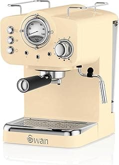 Swan SK22110CN Retro Espresso Coffee Machine with Milk Frother, Steam Pressure Control, 1.2L Detachable Water Tank, 1100W, Retro Cream