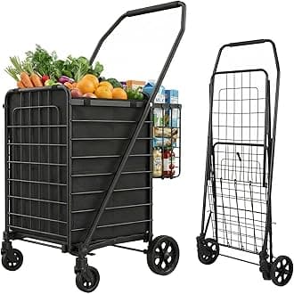 Zagtag® Folding Shopping Cart with Waterproof Liner & 360° Swivel Wheels | Collapsible Grocery Cart for Easy Transport, Ideal for Laundry, Shopping, and Travel – 132 LBS Capacity