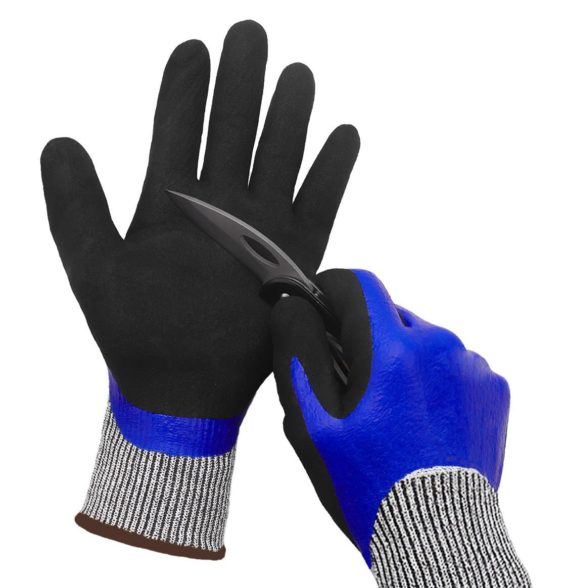 Waterproof Work Gloves, Superior Grip Coating Cut Resistant Liner Level 5 Protection Safety Protection for Garden Wood Glass Auto Multi-Purpose.