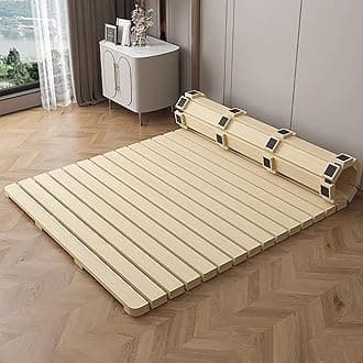 Folding Bed Frame, Natural Solid Wood Bed Frame,Japanese Platform Bed Frame Wooden Slatted Pallet Floor Bed, Roll-Up Slatted, 75" Lx39.4 W