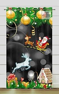 DECOMIZER Christmas Curtains for Living Room 1 Piece | 7Ft Riding Santa Festive Themed Drapes | 3D Digital Printed Xmas Decoration Door Curtain for Kids Room | 4x7 Feet