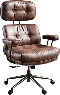 Ergonomic Home Office Chair, Mid-Century Modern Faux Leather Chair with Lumbar Support, High Back Swivel Rolling Executive Chair with Comfy Thick Cushion (Dark Brown, Faux Suede Leather)
