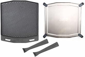 Ooni Cast Iron Dual-Sided Grizzler Plate - 34 cm x 31 cm Reversible Griddle with Removable Handle and Stainless Steel Trivet, Pre-Seasoned Non-Stick Oven Safe Cookware, Pizza Oven and BBQ Accessories